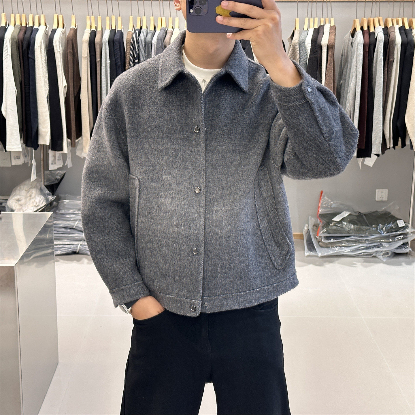 高端复古渐变色双面羊毛呢大衣男2026秋冬新款短款翻领毛呢子外套