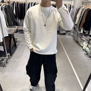 宽松拼接打底衫 T恤男卫衣韩版 上衣 潮牌重磅加绒加厚圆领长袖 冬季