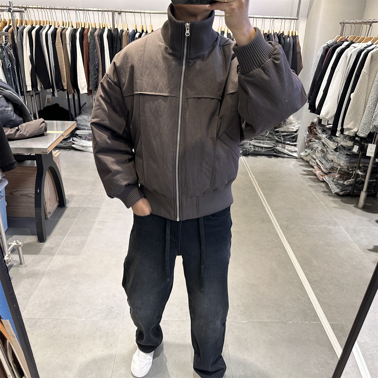 冬季新款设计感拼接立领羽绒服男日系复古加厚保暖90白鸭绒外套潮