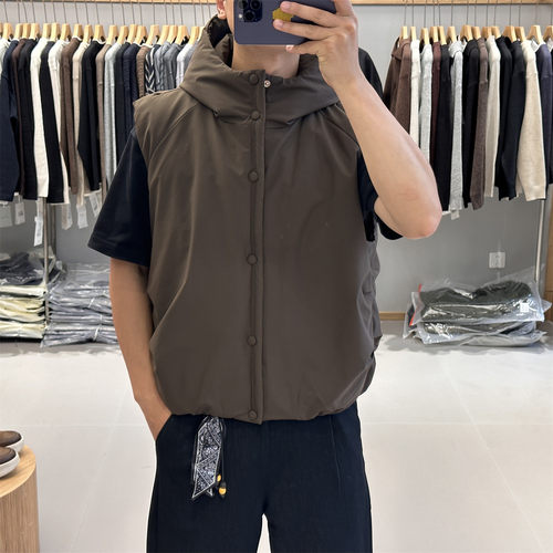 90白鸭绒连帽羽绒服马甲男冬季高端复古加厚保暖无袖羽绒背心外套