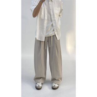 木高春季男轻奢极简纯色亚麻直筒休闲裤日系复古宽松垂感阔腿长裤