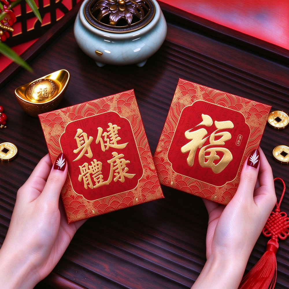 福字身体健康红包利是封方形通用回礼小号百元新年春节压岁红包袋