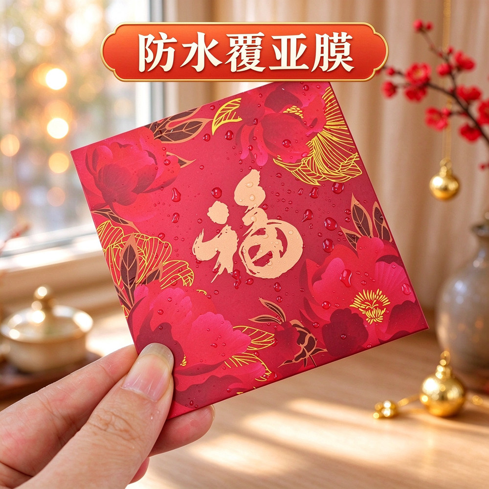 高档创意港版中式正方形小号百元玫瑰花开过年春节结婚回礼压岁包