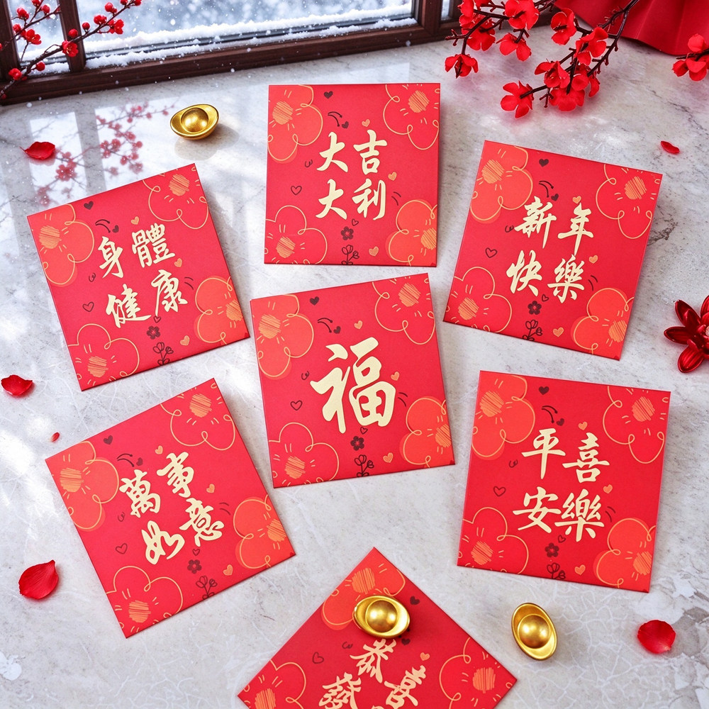 2027羊年促销加厚创意中式新年春节利是封正方形百元双色花小红包