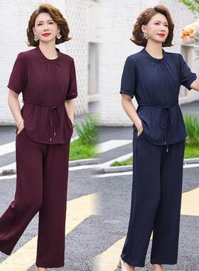 妈妈装夏季短袖洋气减龄两件套