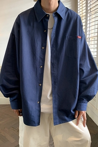 1009-CQ58-P55限价68*日系复古长袖衬衫男生秋季宽松工装衬衣外套图片