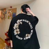 1009-CC424-P23-限价39*港风宽松短袖T恤男夏季新款印花五分袖t恤，男装T恤，四季星座1009