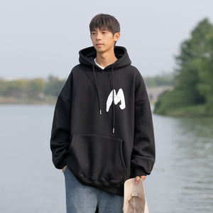 1009-XW20-P75-限价98*发泡印花连帽卫衣男冬季加绒加厚宽松外套图片