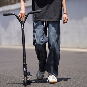 1009-XS2043-P70-限价89 夏季薄款直筒宽松拼接水洗牛仔长裤男潮图片