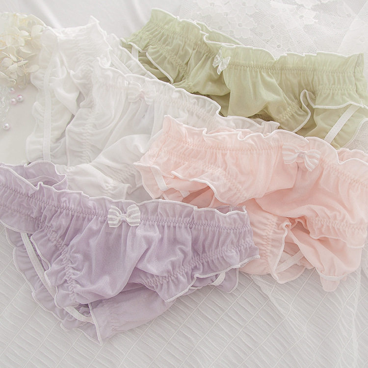 日系甜美马卡龙亮光闪少女内裤可爱萝莉女士三角裤荷叶边