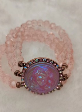 青岛饰品镀真金打标KF欧美品牌网红潮流彩釉点钻睡美人弹力线手链