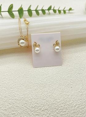 ks新款重工龙年生肖珍珠轻奢高级感铜镀真金镶钻项链耳钉饰品