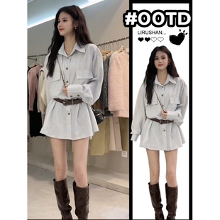 法式小众设计长袖衬衫连衣裙子女装2025早春季新款小个子短裙夏季