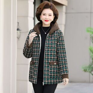 中年妈妈秋冬装时尚洋气外套新款中老年女士外穿潮流格子上衣