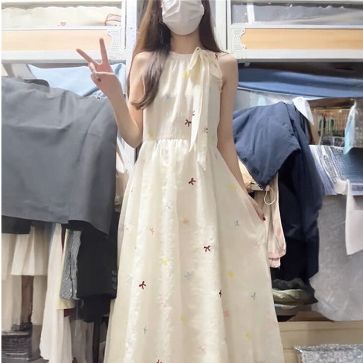 新中式文艺学生甜美时尚碎花挂脖