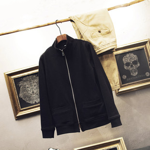 高领卫衣男纯棉拉链不带帽不起球开衫设计感小众原创显瘦大码外套