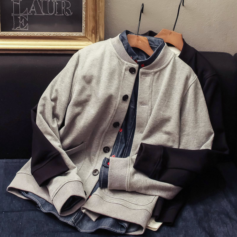 不带帽立领复古显瘦开衫棒球服