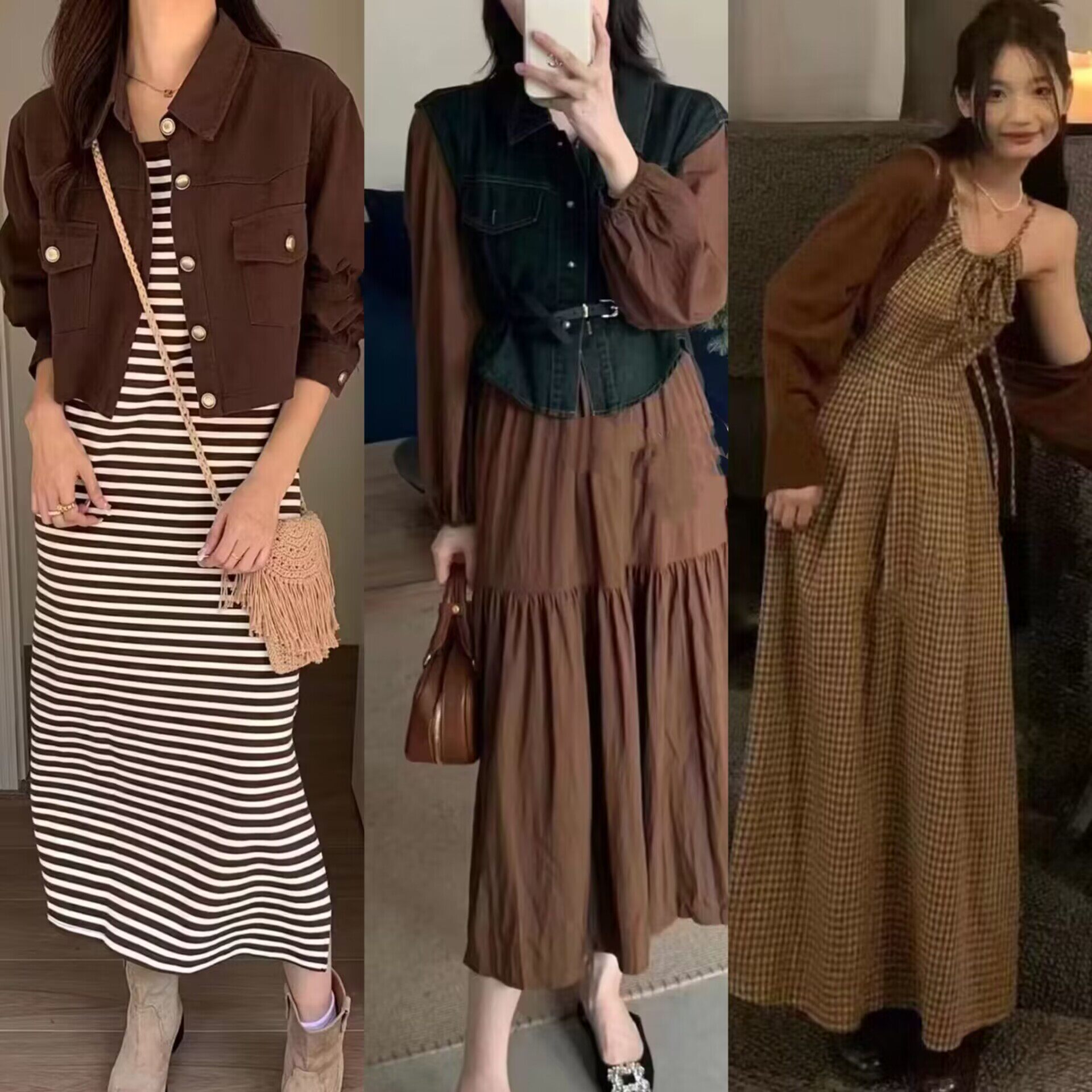 2开头【咖色黄色系列】法式高级连衣裙