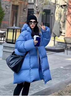 宽松大码 90白鸭绒羽绒服女2023年新款 抗寒保暖中长款 连帽加厚冬季