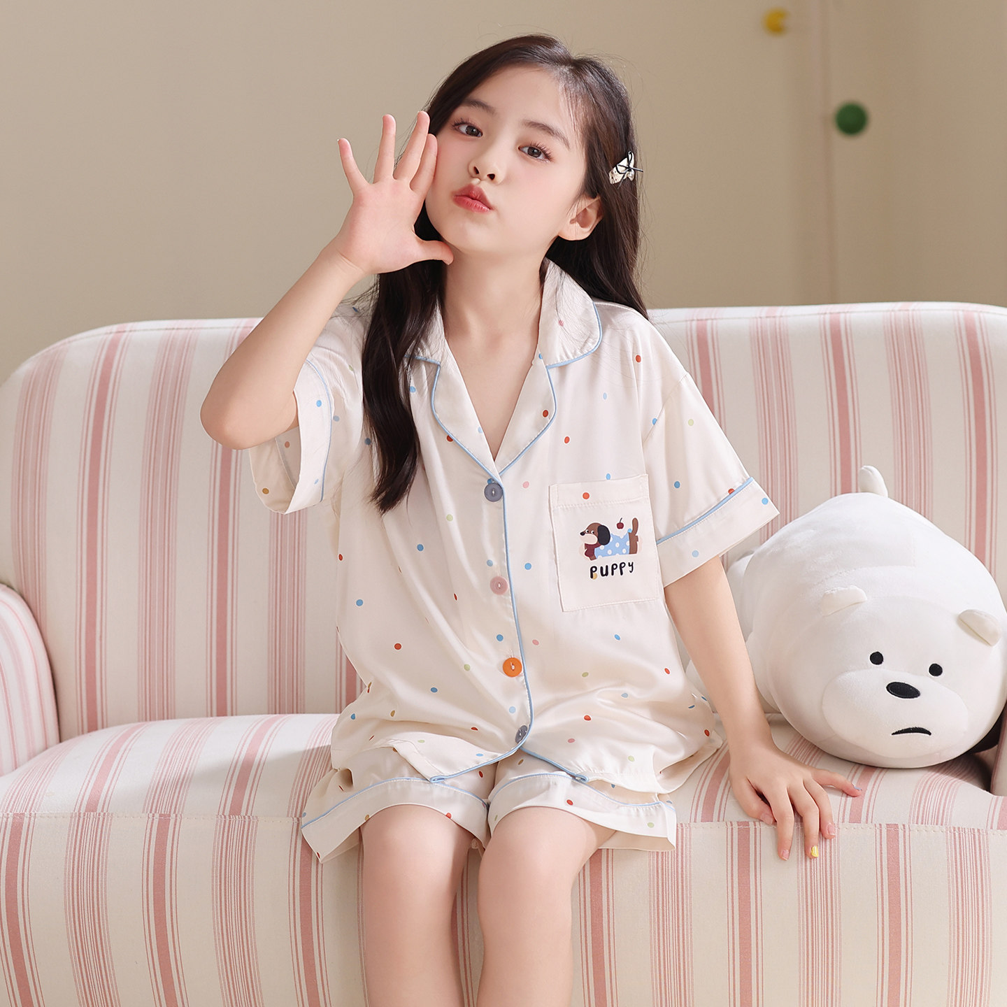 2026儿童睡衣中大童夏季短袖女童冰丝薄款套装夏天洋气亲子家居服