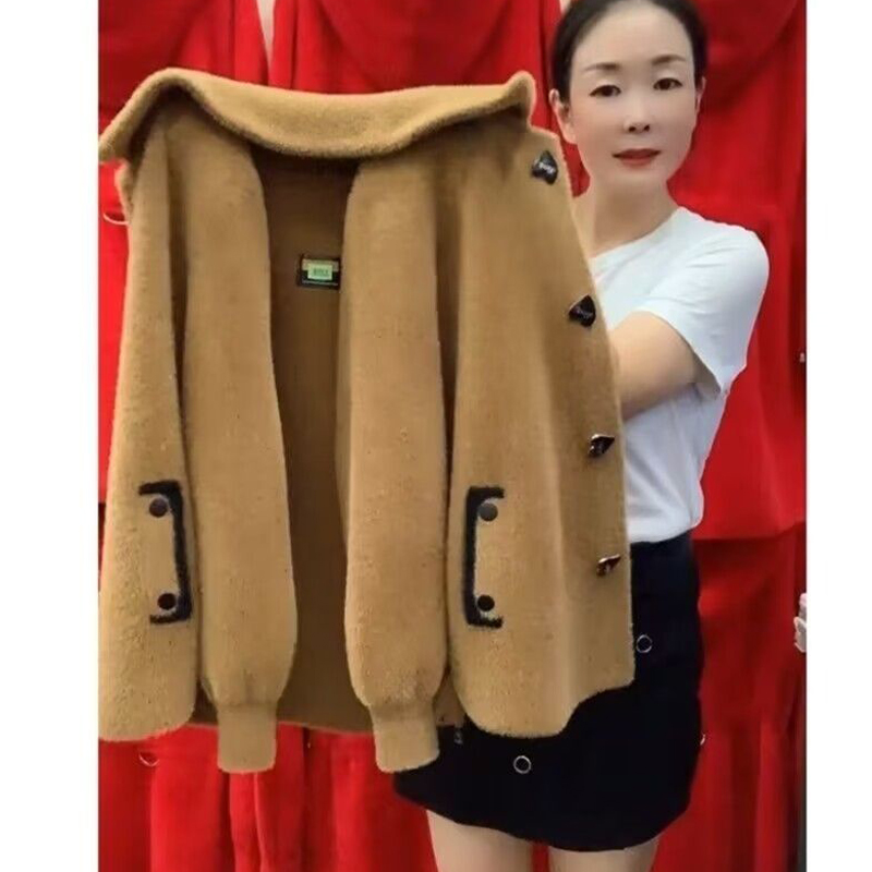 妈妈装2024年秋冬新款短款加厚百搭仿水貂绒外套时尚中年女装大衣