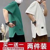 冰丝宽松大码 T恤男士 短袖 夏季 圆领隐藏式 口袋重磅华夫格清凉透气