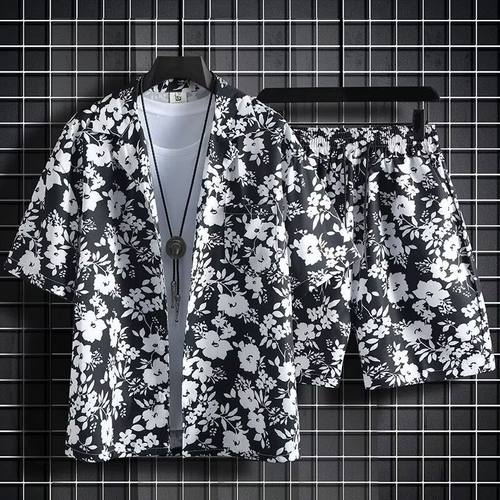 夏威夷短裤套装男大码宽松短袖花衬衫海边度假情侣三亚海南沙滩服
