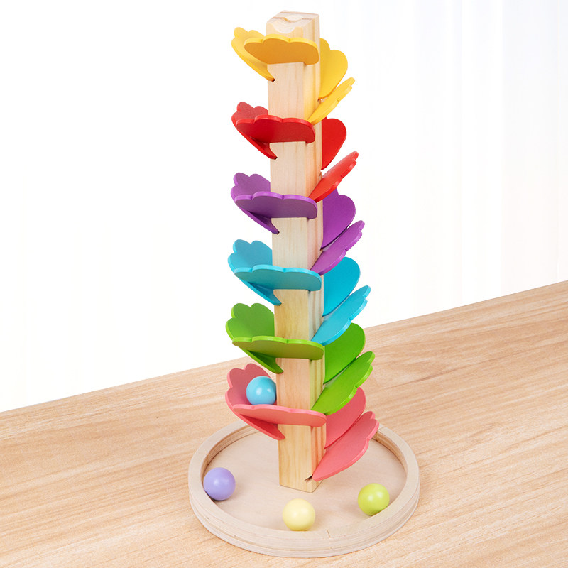 ins音乐树玩具实木质轨道滚珠宝宝启蒙益智积木彩虹色花瓣智慧树