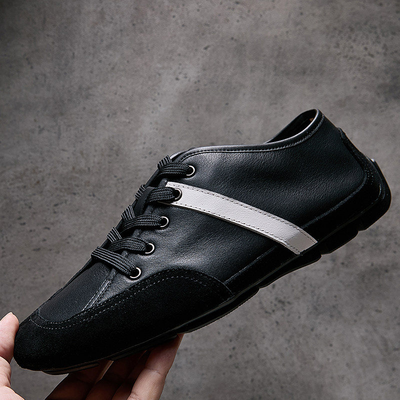 2026春夏季新款德训鞋男真皮黑色复古高级感赛车鞋牛皮手工板鞋男