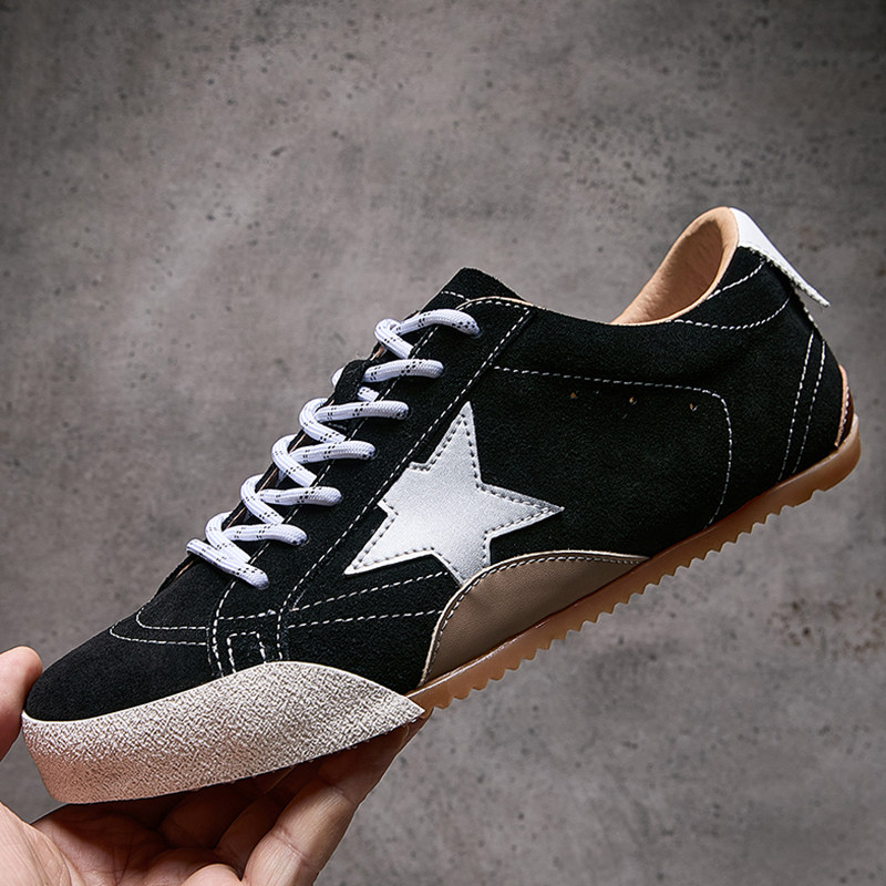 欧洲站春季新款男鞋真皮黑色复古时尚潮牌星星鞋轻便牛皮德训板鞋,流行男鞋,休闲板鞋,淘宝优惠券,粉丝福利购,淘宝优惠卷