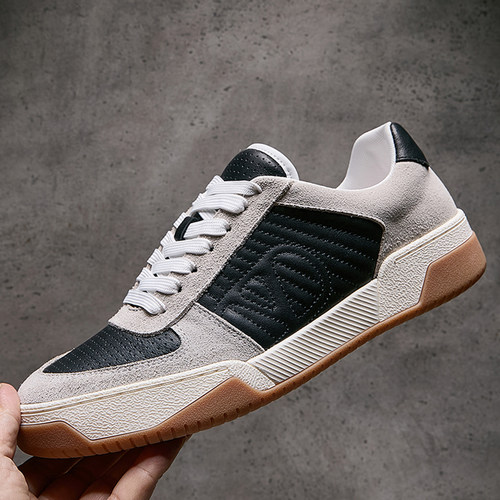 2026春季新款男鞋真皮拼接时尚潮牌黑色复古休闲鞋厚底增高板鞋男