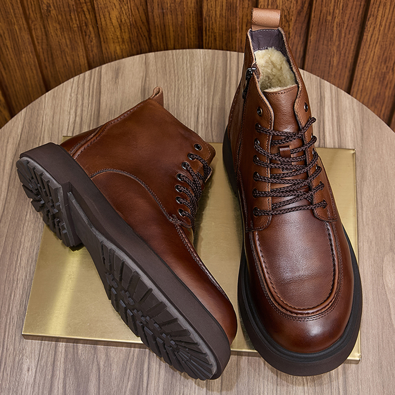 羊皮毛一体雪地靴男冬季加绒保暖马丁靴真皮厚底防滑东北高帮棉鞋