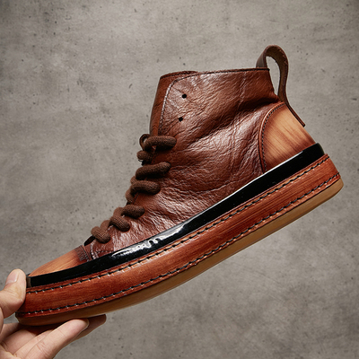 欧洲站秋冬季新款高帮男鞋真皮英伦复古马丁靴男轻奢马皮加绒短靴