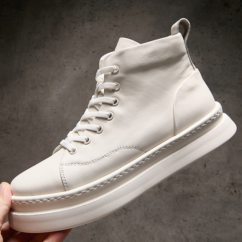 2025秋冬季新款高帮男鞋真皮韩版百搭马丁靴厚底增高头层牛皮短靴