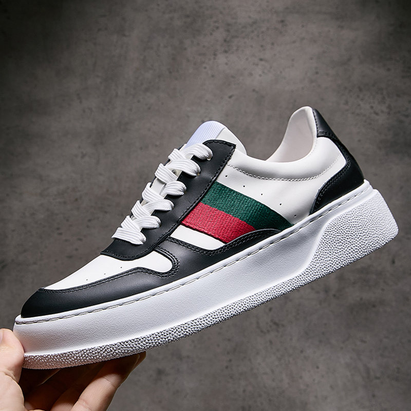 欧洲站春季新款男鞋真皮拼接时尚潮牌厚底饼干鞋手工高端休闲板鞋