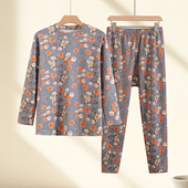 圆领线衣线裤 老人保暖内衣妈妈装 套装 中老年女士德绒碎花秋衣秋裤