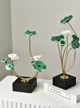 新中式茶室荷花摆件客厅玄关电视柜博古架家居装饰品乔迁新居礼物