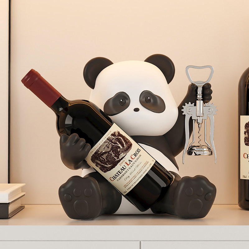 创意熊猫红酒架摆件轻奢高档酒柜客厅桌面酒托斜放置物架装饰品
