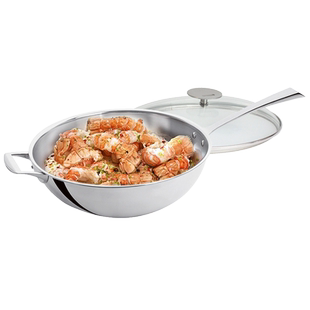 Cristel法国进口不锈钢炒锅平底锅轻便家用炒菜锅电磁炉燃气灶