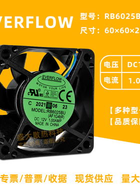 EVERFLOW RB6025BU 12V 6025大风量双滚珠PWM调速机箱散热风扇6CM
