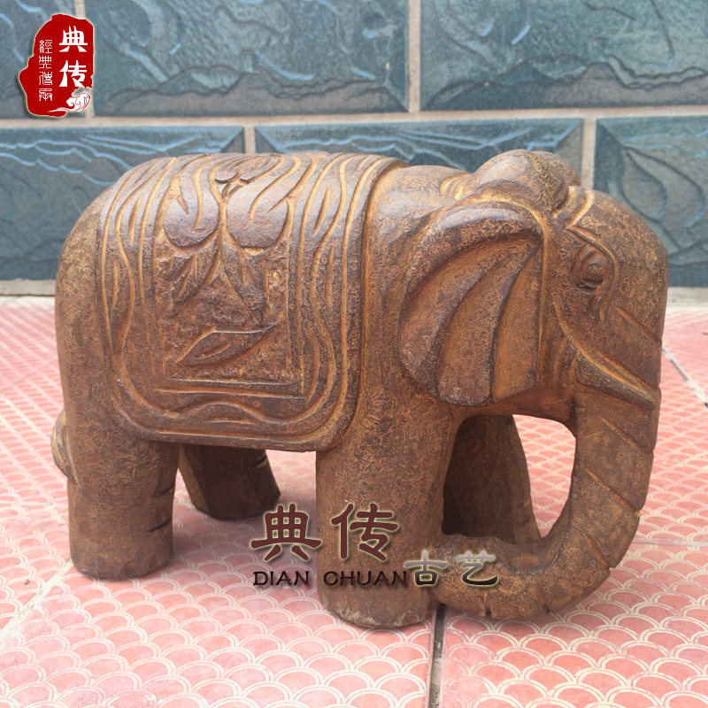 石雕家居石头仿古雕刻大象玄关门口青石做旧小象庭院家装饰品摆件