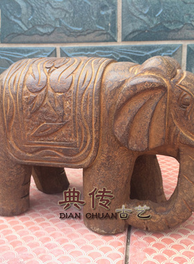 仿古石雕青石做旧小象家装摆件