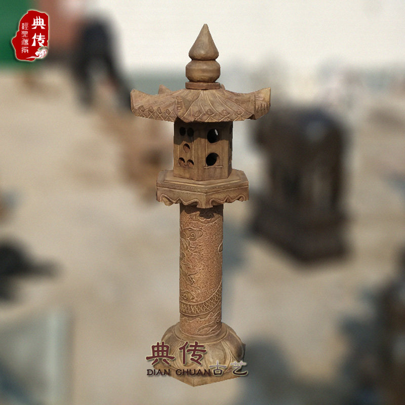 仿古石灯青石雕刻龙纹日式庭院会所户外室内装饰古典石头灯笼摆件