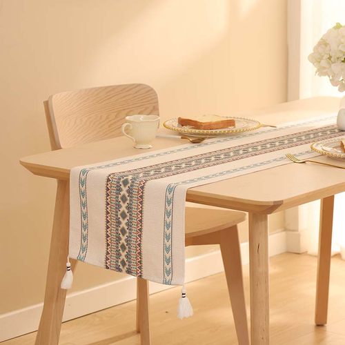北欧轻奢棉线编织简约桌旗现代隔热防尘长条桌布茶台装饰布盖布巾