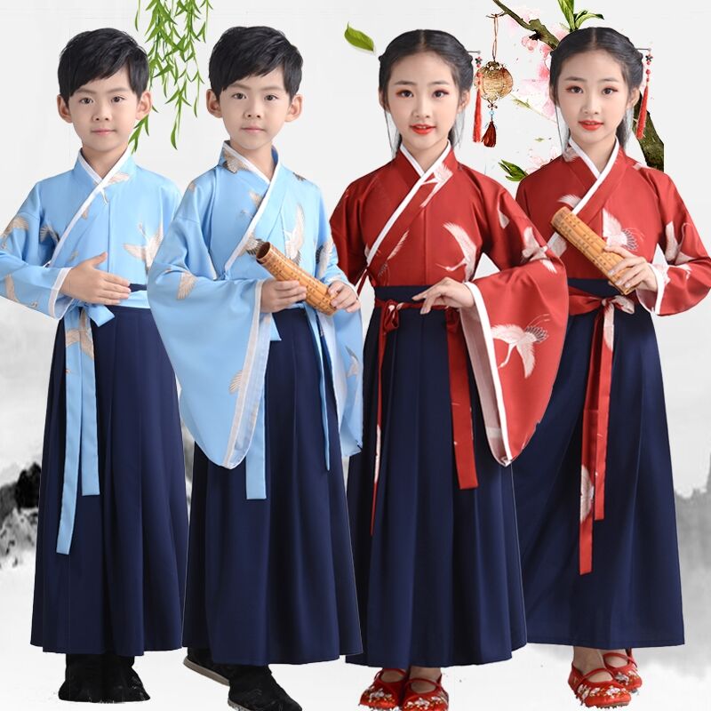 开笔礼演出服儿童古装汉服诗歌朗诵服男女童三字经弟子规书童服