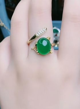 狐狸戒指绿红黄玉髓气质女士食指