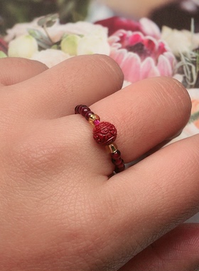 朱砂戒指饰品玫瑰花女貔貅石榴石