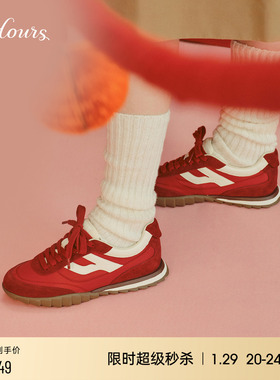 小桃同款 73hours女鞋小饼干2025春季新款红色德训鞋阿甘鞋休闲鞋