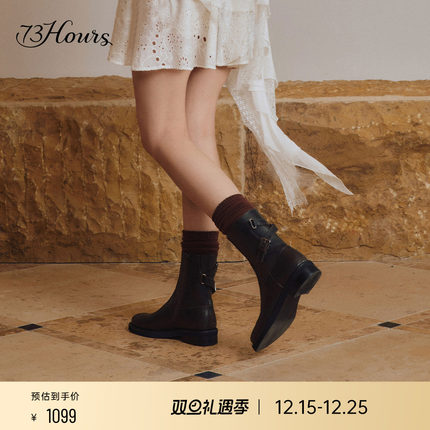 73hours女鞋嬉皮灵魂2025冬新款擦色牛仔西部靴女短靴美拉德靴子