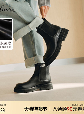 73hours女鞋加州日常2025冬季新款水洗皮切尔西靴女粗跟西部短靴
